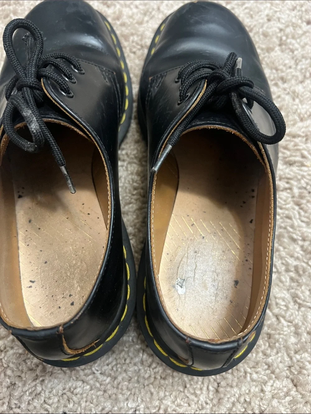 Men's Black Leather Lace-Up Shoes with Yellow Stitching Sz 6